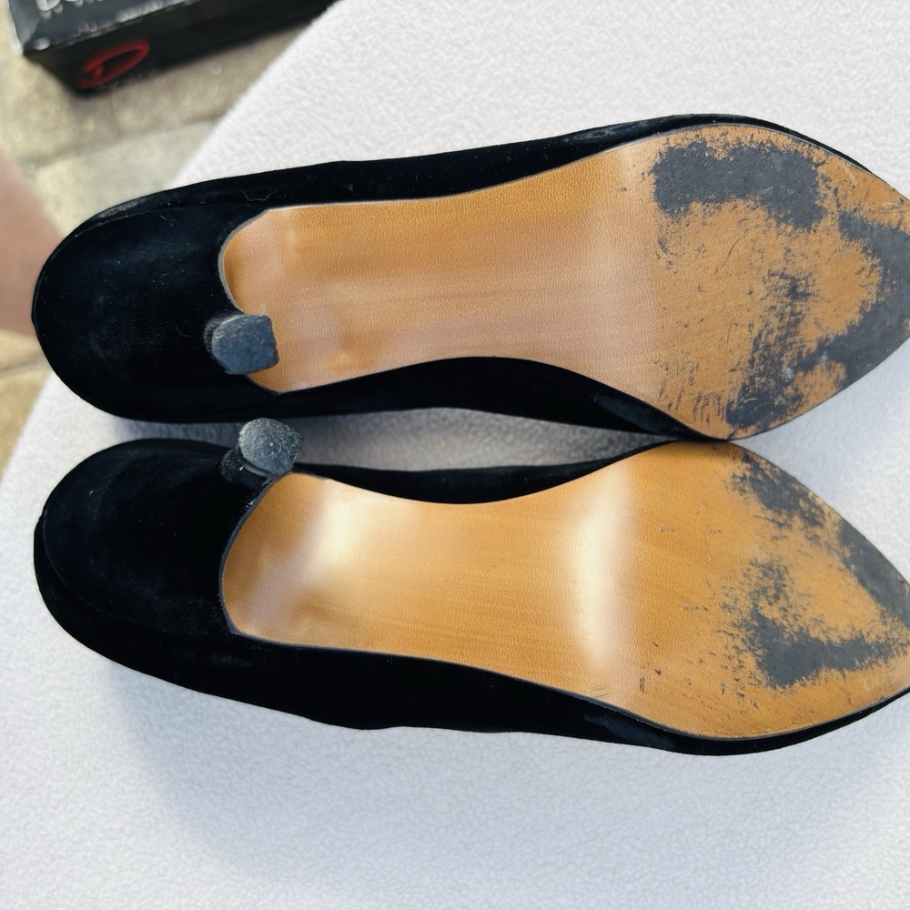 VTG Dolce By Pierre Elegant Black Velvet W/Gold Accent Elegant High Heel Shoes - Picture 10 of 10
